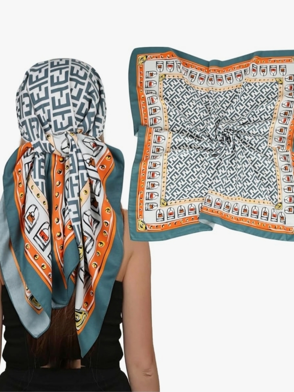 Sale🎉 Stylish Patterned Scarf - Green and Orange
